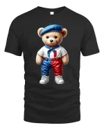 Cute French Teddy Bear Graphic Tee Paris Style Art - black t-shirt on white background