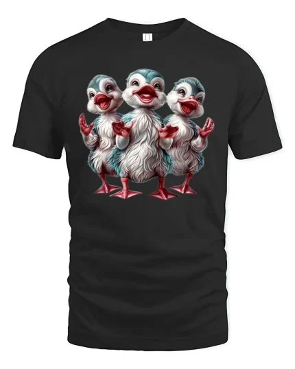 Funny Singing Duck Trio Cartoon Illustration Cute Graphic Tee - black t-shirt on white background