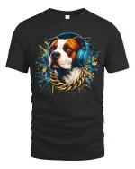 Cool DJ Dog With Headphones Street Art Graphic Tee - black t-shirt on white background
