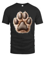 Realistic Animal Paw Print Fur Texture Graphic Tee Shirt - black t-shirt on white background