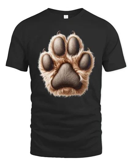 Realistic Animal Paw Print Fur Texture Graphic Tee Shirt - black t-shirt on white background