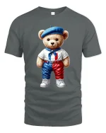 Cute French Teddy Bear Graphic Tee Paris Style Art - gray t-shirt on white background