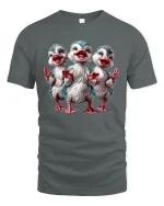 Funny Singing Duck Trio Cartoon Illustration Cute Graphic Tee - gray t-shirt on white background
