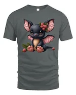 Cute Baby Bat With Berries Adorable Cartoon Illustration Tee - gray t-shirt on white background
