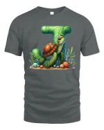 Sea Turtle Letter T Ocean Inspired Illustration Graphic Tee - gray t-shirt on white background
