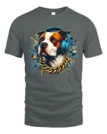 Cool DJ Dog With Headphones Street Art Graphic Tee - gray t-shirt on white background
