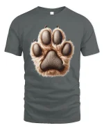 Realistic Animal Paw Print Fur Texture Graphic Tee Shirt - gray t-shirt on white background