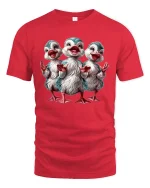 Funny Singing Duck Trio Cartoon Illustration Cute Graphic Tee - red t-shirt on white background