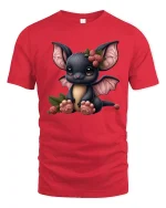 Cute Baby Bat With Berries Adorable Cartoon Illustration Tee - red t-shirt on white background