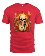 Be Loud Flaming Skull Guitar Heavy Rock Music Graphic Tee - red t-shirt on white background