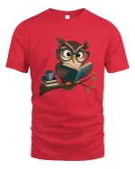 Cute Reading Owl With Glasses Book Lover Graphic Tee - red t-shirt on white background