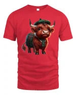 Cute Highland Cow Wearing Tartan Outfit Illustration Tee - red t-shirt on white background