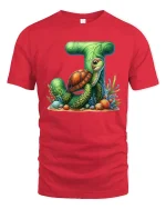 Sea Turtle Letter T Ocean Inspired Illustration Graphic Tee - red t-shirt on white background