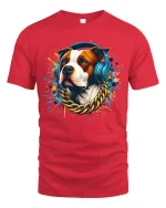 Cool DJ Dog With Headphones Street Art Graphic Tee - red t-shirt on white background