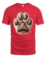 Realistic Animal Paw Print Fur Texture Graphic Tee Shirt - red t-shirt on white background