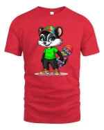 Cool Skater Raccoon With Colorful Skateboard Cartoon Graphic Tee - red t-shirt on white background