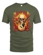 Be Loud Flaming Skull Guitar Heavy Rock Music Graphic Tee - military green t-shirt on white background