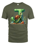 Sea Turtle Letter T Ocean Inspired Illustration Graphic Tee - military green t-shirt on white background