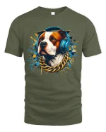 Cool DJ Dog With Headphones Street Art Graphic Tee - military green t-shirt on white background