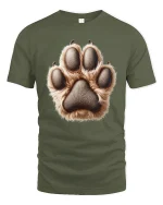 Realistic Animal Paw Print Fur Texture Graphic Tee Shirt - military green t-shirt on white background