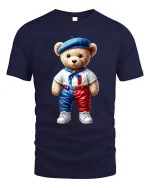 Cute French Teddy Bear Graphic Tee Paris Style Art - navy t-shirt on white background
