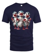 Funny Singing Duck Trio Cartoon Illustration Cute Graphic Tee - navy t-shirt on white background