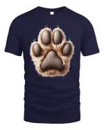 Realistic Animal Paw Print Fur Texture Graphic Tee Shirt - navy t-shirt on white background