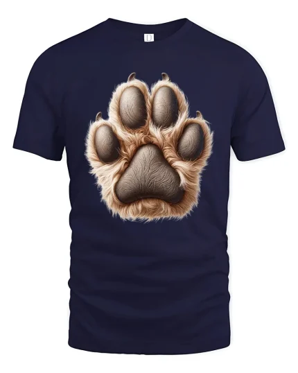 Realistic Animal Paw Print Fur Texture Graphic Tee Shirt - navy t-shirt on white background