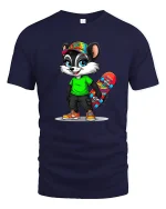Cool Skater Raccoon With Colorful Skateboard Cartoon Graphic Tee - navy t-shirt on white background