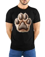 Realistic Animal Paw Print Fur Texture Graphic Tee Shirt - model wearing black tee with hands behind back