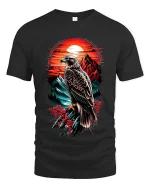 Majestic Eagle Sunset Graphic Tee With Powerful Nature Art - black t-shirt on white background