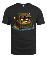 Spooky Treasure Chest Graphic Tee With Creepy Fantasy Art - black t-shirt on white background