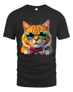 Cool Cat With Sunglasses Graphic Tee With Funny Stylish Vibe - black t-shirt on white background