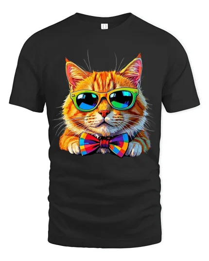 Cool Cat With Sunglasses Graphic Tee With Funny Stylish Vibe - black t-shirt on white background