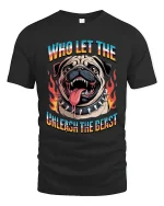 Who Let The Dog Unleash The Beast Funny Bulldog Graphic Tee - black t-shirt on white background