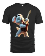 Rockstar Teddy Bear Guitar Graphic Tee With Fun Music Vibes - black t-shirt on white background