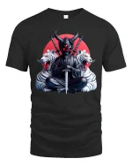 Demon Samurai Warrior Graphic Tee With Dark Japanese Art - black t-shirt on white background