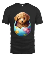 Cute Puppy In Easter Egg Graphic Tee With Adorable Art - black t-shirt on white background