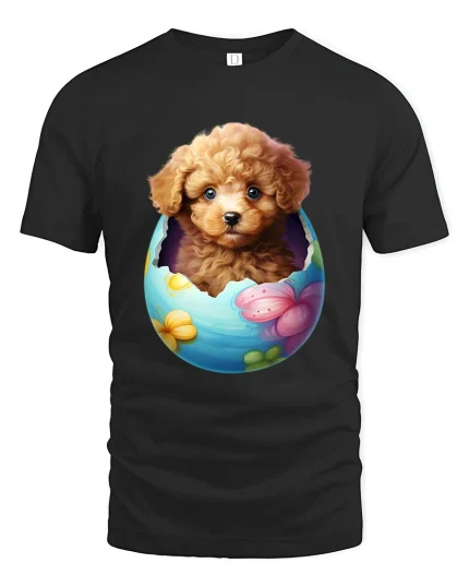 Cute Puppy In Easter Egg Graphic Tee With Adorable Art - black t-shirt on white background
