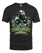Civilization Remnants Knight Graphic Tee With Post Apocalyptic Art - black t-shirt on white background