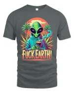 Alien Fuck Earth Graphic Tee With Retro Psychedelic Art - gray t-shirt on white background