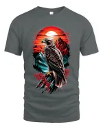 Majestic Eagle Sunset Graphic Tee With Powerful Nature Art - gray t-shirt on white background