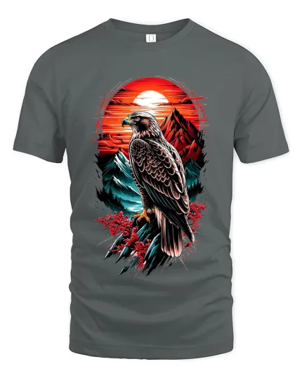Majestic Eagle Sunset Graphic Tee With Powerful Nature Art - gray t-shirt on white background