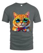 Cool Cat With Sunglasses Graphic Tee With Funny Stylish Vibe - gray t-shirt on white background