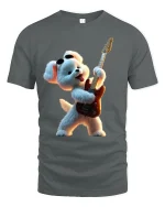 Rockstar Teddy Bear Guitar Graphic Tee With Fun Music Vibes - gray t-shirt on white background