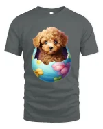 Cute Puppy In Easter Egg Graphic Tee With Adorable Art - gray t-shirt on white background