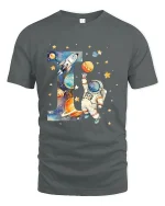 Astronaut Letter I Space Graphic Tee With Cute Cosmic Art - gray t-shirt on white background
