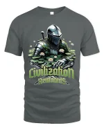 Civilization Remnants Knight Graphic Tee With Post Apocalyptic Art - gray t-shirt on white background