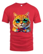 Cool Cat With Sunglasses Graphic Tee With Funny Stylish Vibe - red t-shirt on white background