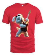 Rockstar Teddy Bear Guitar Graphic Tee With Fun Music Vibes - red t-shirt on white background